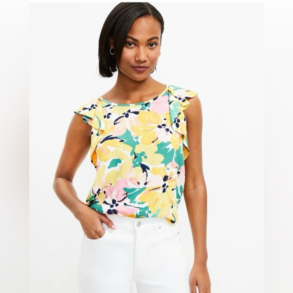 Loft Floral Ruffle V-Back Shell Top